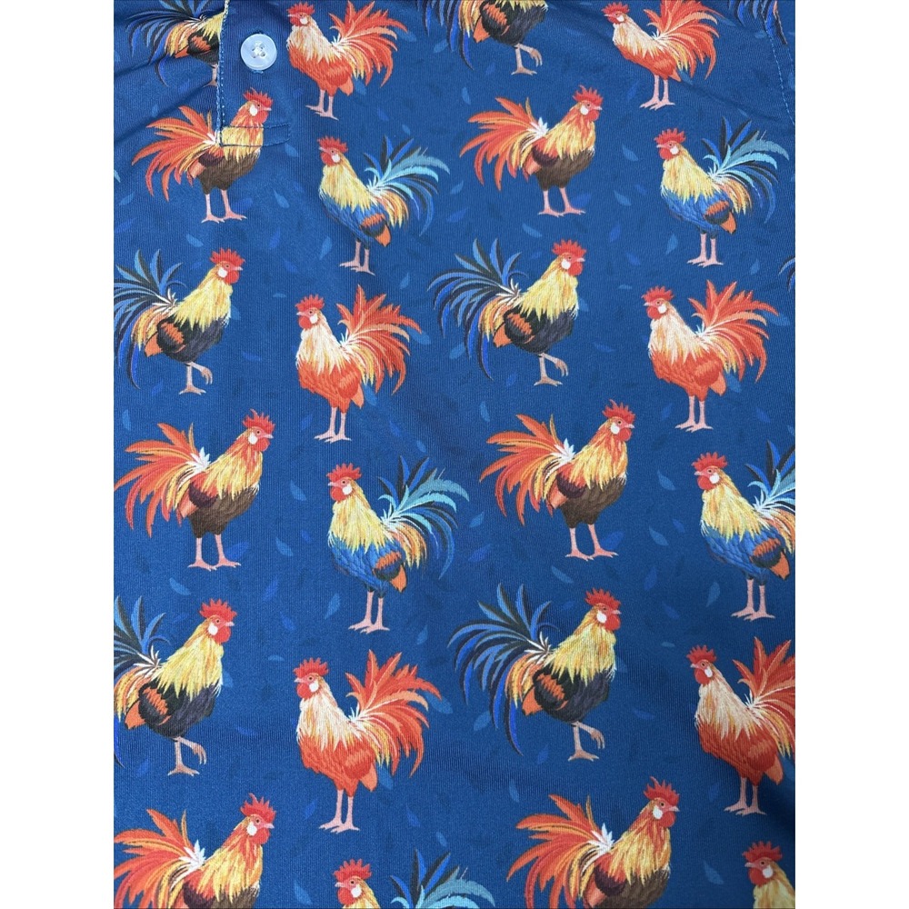 Waggle Shirt Youth Xl Blue Rooster Print Golf Polo Performance Stretch - Picture 3 of 7